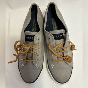 Sperry Top Sider Seacoast Gray Canvas Leather Lace Shoes Women’s Size 8